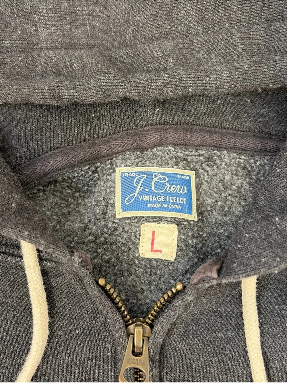J. Crew Full Zip Hoodie Mens L Charcoal Vintage Fleece Sweatshirt Jacket Lounge